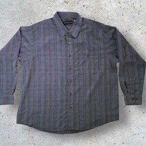 R&R Casual Men’s Shirt Size XXL Luxury Microfiber Gray Blue Plaid Long Button Up